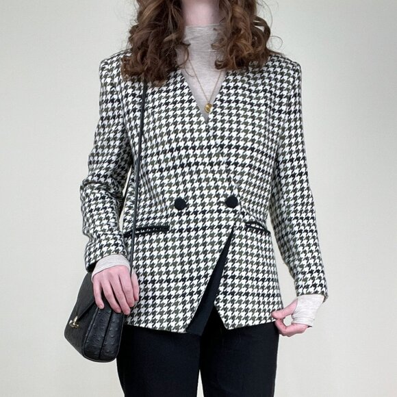 Vintage Houndstooth Blazer Jacket Coat Preppy Academia Quiet Luxury Old Money - Picture 1 of 10